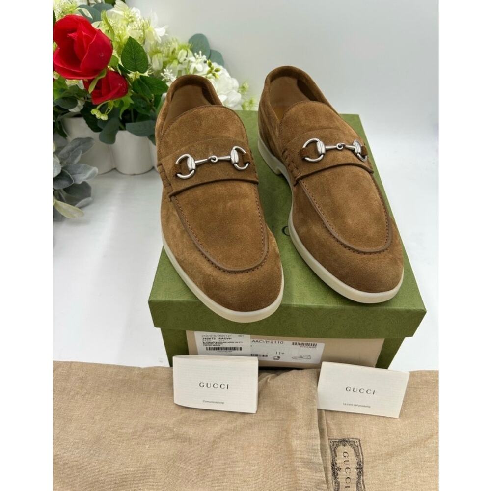Men's Gucci tan suede horse bit loafers size 11.5 fits 12 US made in Italy - Picture 3 of 13